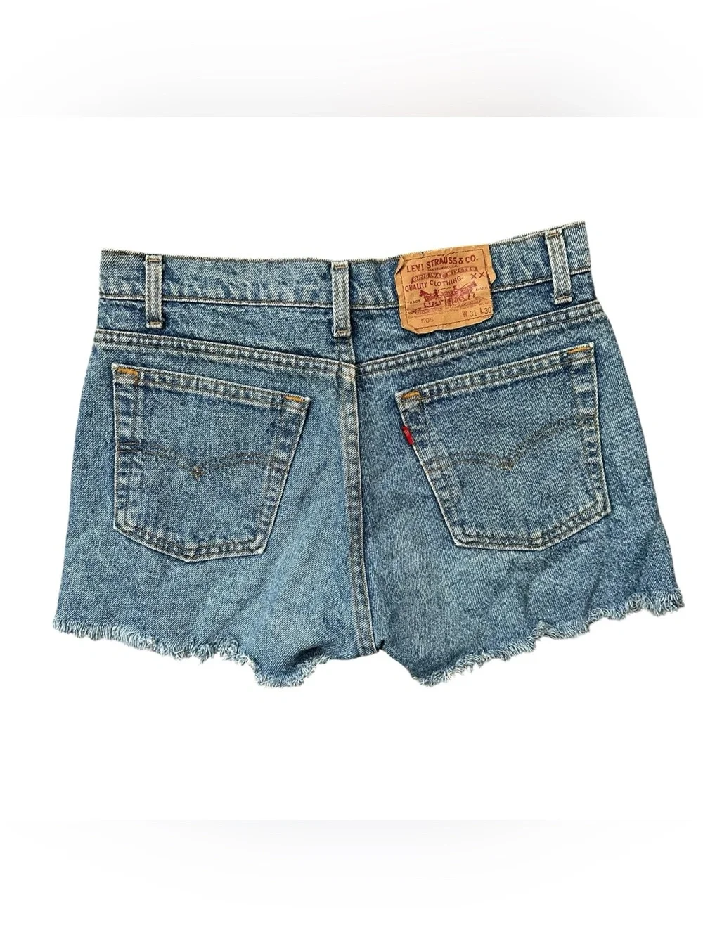 Vintage 90s Levis Medium Wash Zipper Fly Cutoff Cotton Denim Shorts 31” Waist